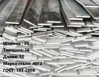 Полоса стальная 25х16 L=12 Сталь: 40Г2 ГОСТ: 103-2006
